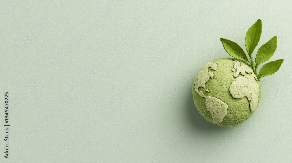 Fototapeta premium Green Globe with Leaves on Light Green Background