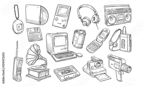 retro gadgets handdrawn collection