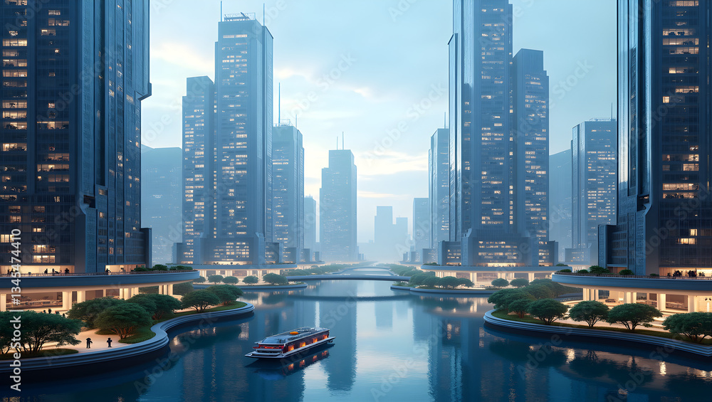 Fototapeta premium Futuristic city integrated with AI technology