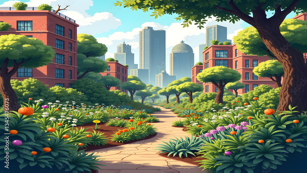 Fototapeta premium Dynamic urban garden with community workshops