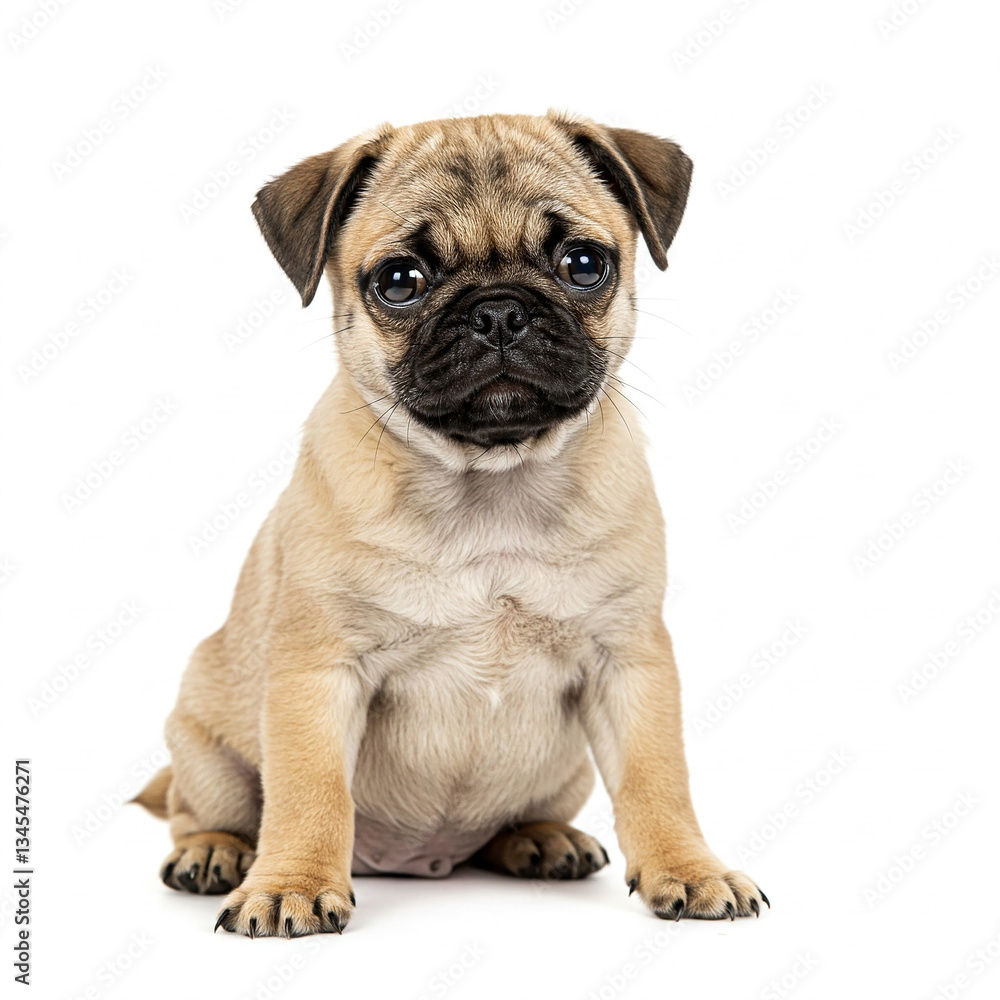pug puppy isolated on white background. Pug puppy sitting isolated on white background. pug puppy isolated on white background. Pug puppy sitting isolated on white background.