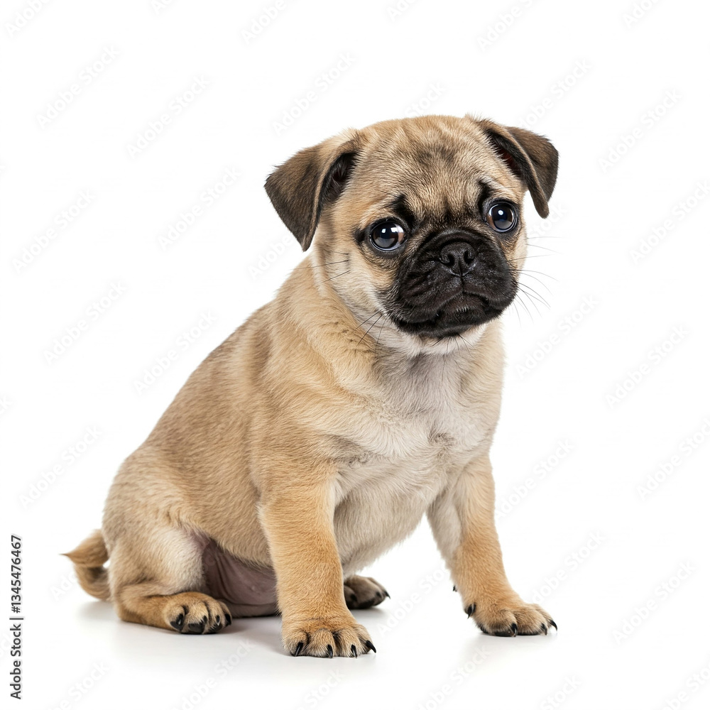 Obraz premium pug puppy isolated on white background. Pug puppy sitting isolated on white background.