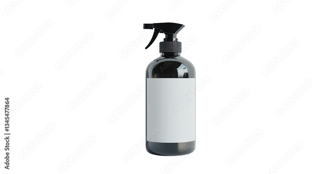 Sleek spray bottle, modern design with a blank label, versatile for personal care or cleaning solutions, minimalist style. Isolated on white background or PNG Sleek spray bottle, modern design with a blank label, versatile for personal care or cleaning solutions, minimalist style. Isolated on white background or PNG