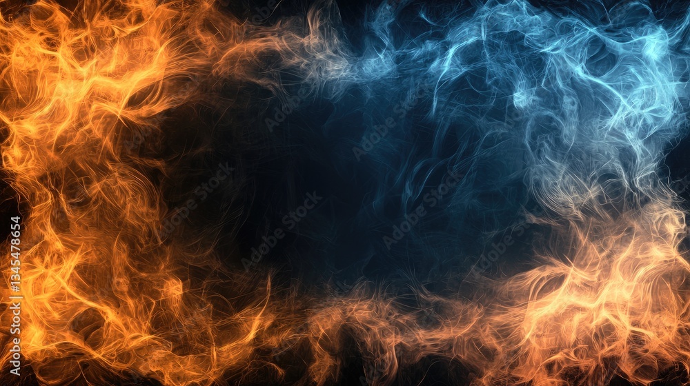 Fototapeta premium Dynamic Swirls of Orange and Blue Light Creating an Ethereal Background for Creative Projects