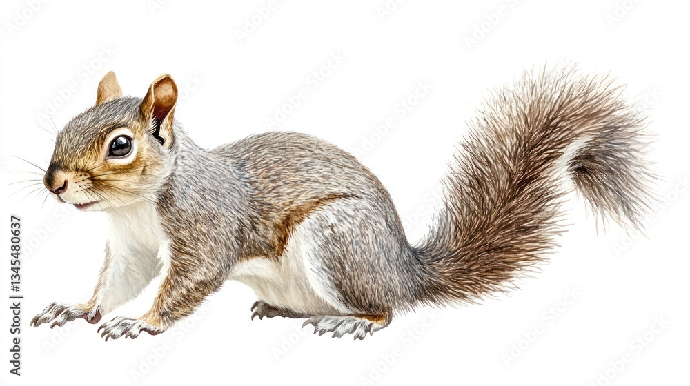 Obraz premium Digital illustration of a gray squirrel, isolated on white background, wildlife animal
