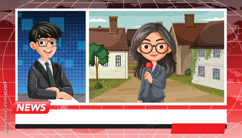 Animated News Broadcast Illustration