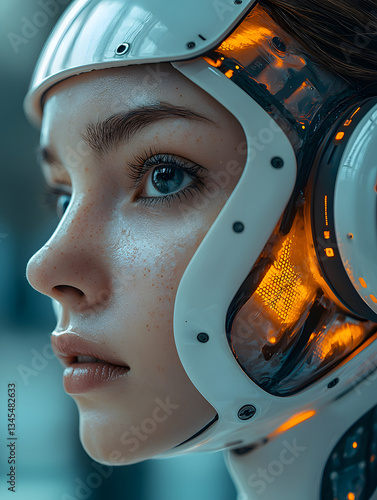 Close-Up of Woman's Face in Helmet