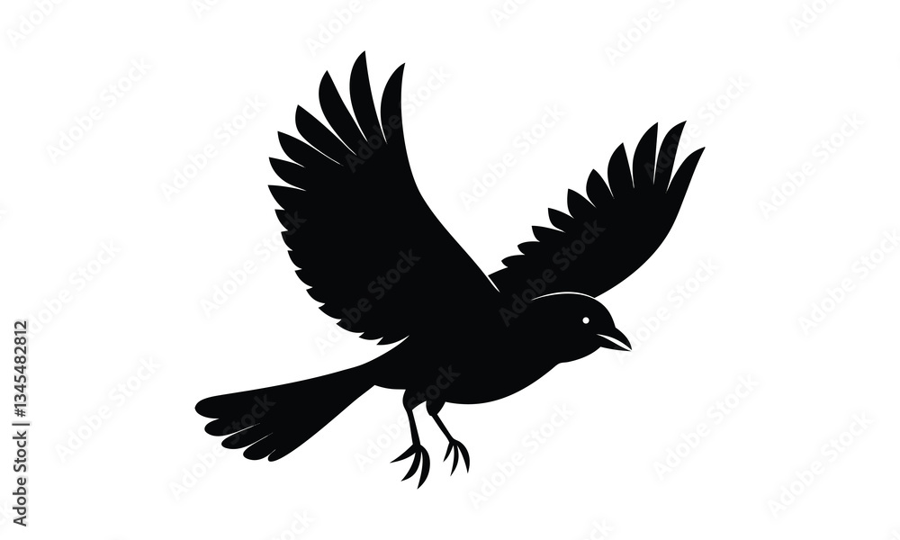 Fototapeta premium Blackbird Flying Wings Spread Silhouette
