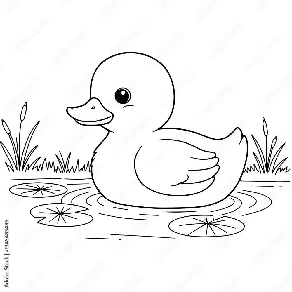 Duck swiming on pond, illustration, drawing, coloring book for kids Duck swiming on pond, illustration, drawing, coloring book for kids