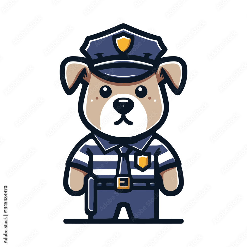 Obraz premium Adorable Police Dog Officer Cartoon Mascot Vector Illustration – Cute Puppy in Uniform, Ideal for Law Enforcement, Security, K9 Units, Safety, Crime Prevention, and Professional Service Branding