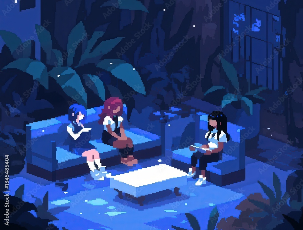 Fototapeta premium Nighttime Girls Gathering in Garden