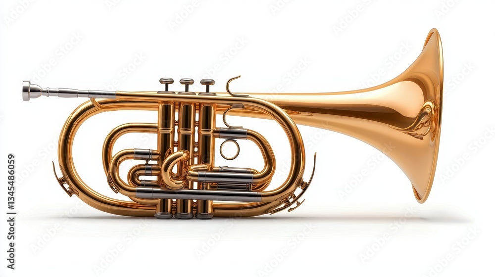 Obraz premium Shiny Brass Euphonium with Distinctive Curves and Valves on a Plain White Background