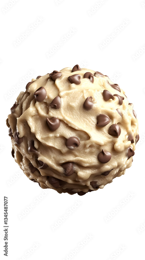 Realistic 3D Render of Beige Cookie Dough Ball Adorned with Dark Chocolate Chips Isolated on a Transparent Black Background, Sweet Indulgence Concept Realistic 3D Render of Beige Cookie Dough Ball Adorned with Dark Chocolate Chips Isolated on a Transparent Black Background, Sweet Indulgence Concept