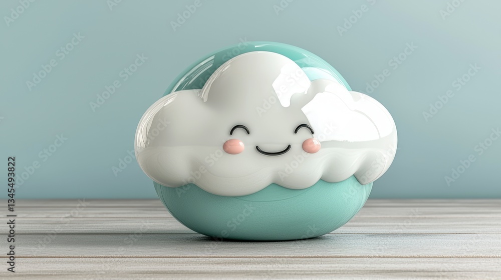 Smiling Cartoon Cloud Figurine on Wooden Surface Smiling Cartoon Cloud Figurine on Wooden Surface