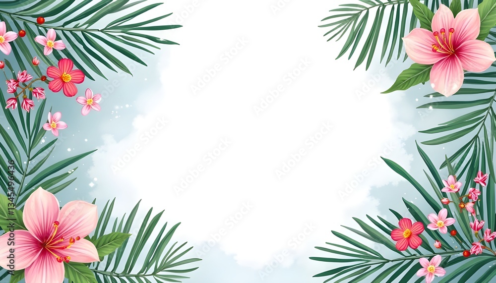 An abstract background wallpaper and snowy frame with leaves and flowers An abstract background wallpaper and snowy frame with leaves and flowers