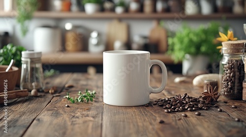 Coffee Mug on Rustic Kitchen Table