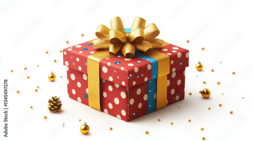Obraz premium christmas gift box with a gold ribbon bow isolated,cartoon illustration style
