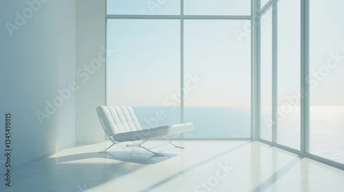 Minimalist living room with clean design and soft light, embodying modern simplicity and elegance.