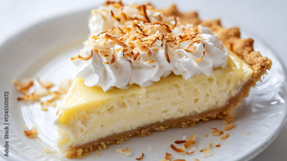 Delicious Slice of Coconut Cream Pie with Whipped Cream and Toasted Coconut Topping Delicious Slice of Coconut Cream Pie with Whipped Cream and Toasted Coconut Topping