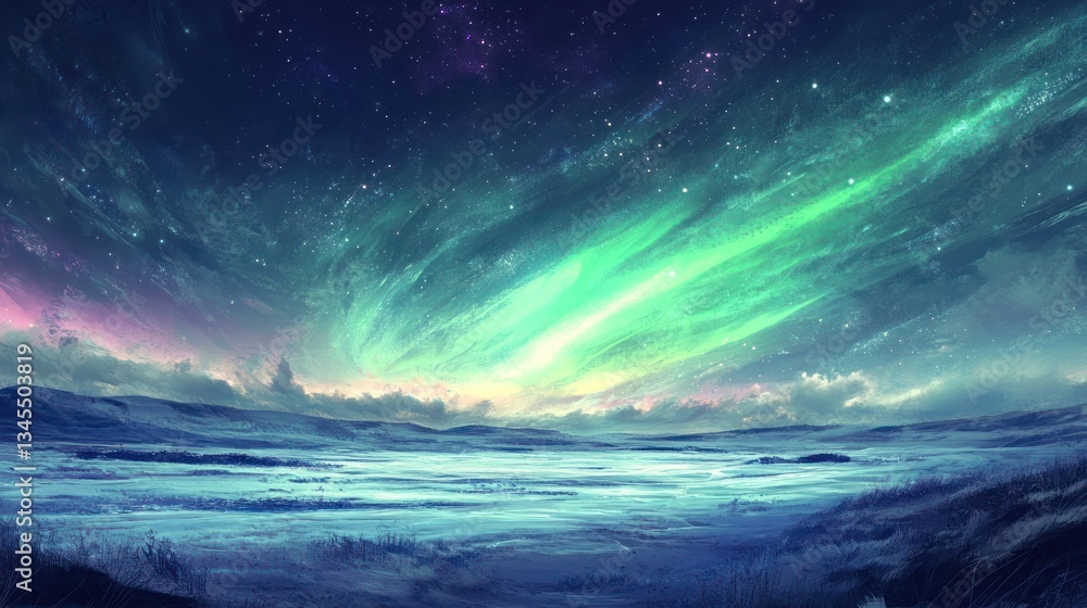 Obraz premium Spectacular aurora borealis illuminates an otherworldly glacial landscape