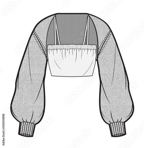Women cardigan, production drawing, technical drawing / flat sketch /CAD / ADOBE Illustrator vector digital download