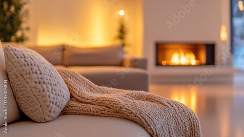 Cozy contemporary living room with comfortable seating and a fireplace, blending elegance and warmth.