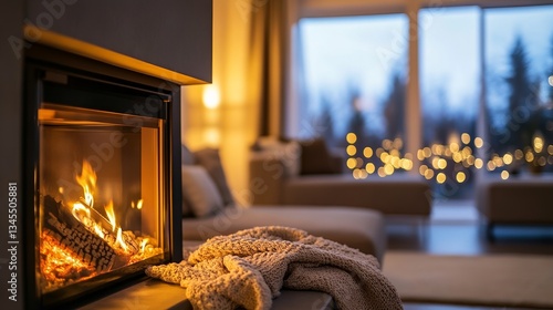 Cozy contemporary living room with comfortable seating and a fireplace, blending elegance and warmth.