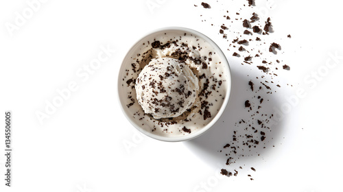 Overhead View of Creamy Cookies and Cream Ice Cream in a Bowl with Crushed Cookies