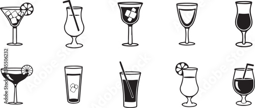 A Collection of Black and White Cocktail Glasses. Each Design Highlights Unique Elegance.
