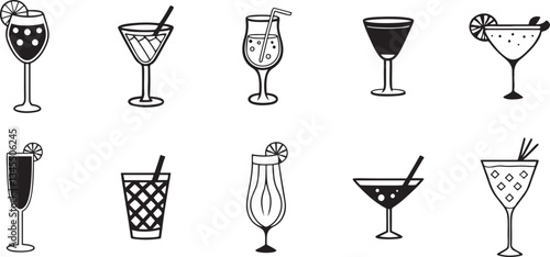 A Collection of Black and White Cocktail Glasses. Each Design Highlights Unique Elegance.