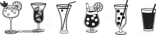 A Collection of Black and White Cocktail Glasses. Each Design Highlights Unique Elegance.