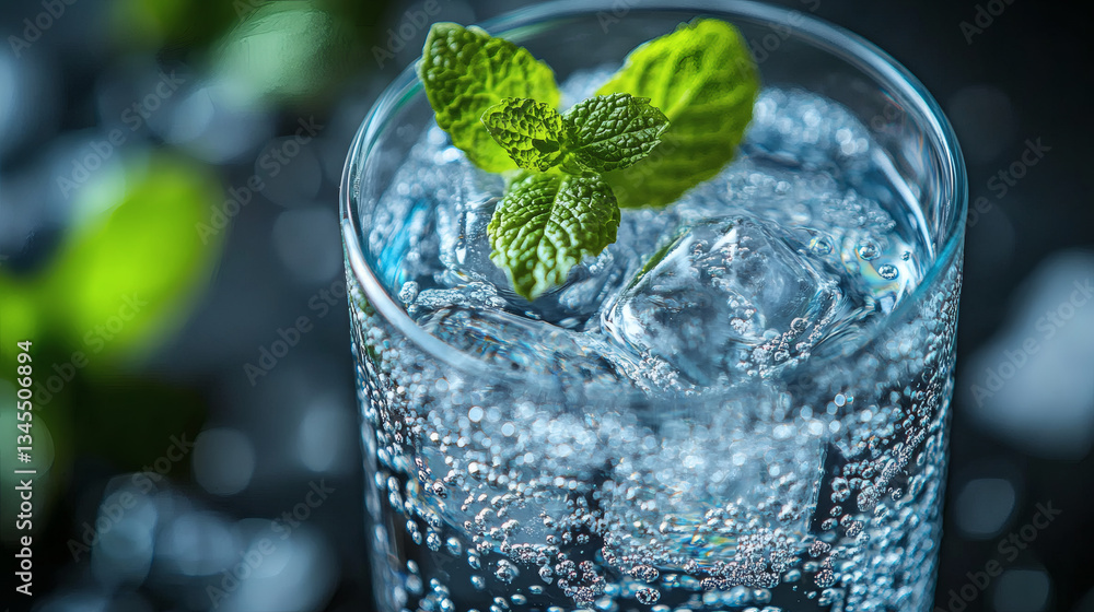 Sparkling refreshment: An inviting close-up of a refreshing beverage, a cool drink bubbles gently, adorned with fresh mint, promising a moment of pure, invigorating relaxation. Sparkling refreshment: An inviting close-up of a refreshing beverage, a cool drink bubbles gently, adorned with fresh mint, promising a moment of pure, invigorating relaxation.