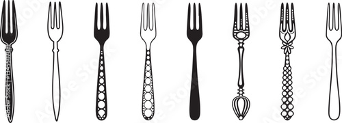 Ornate Fork Designs in a Row. Highlighting Elegance and Craftsmanship. set