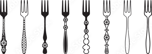 Ornate Fork Designs Highlighting Diversity in Patterns and Styles. set