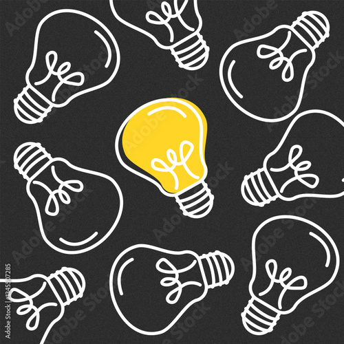 Glowing and extinguished light bulbs. Flat, color, new idea illustration