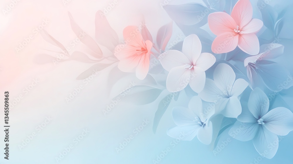 Fototapeta premium A soft, pastel floral background featuring delicate flowers and leaves.