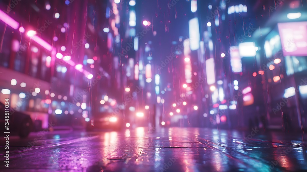 A vibrant city scene at night, illuminated by neon lights and reflecting rain on the pavement. A vibrant city scene at night, illuminated by neon lights and reflecting rain on the pavement.