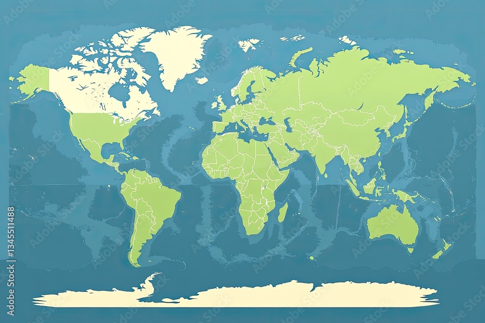 Fototapeta premium Simple light green world map with country borders.