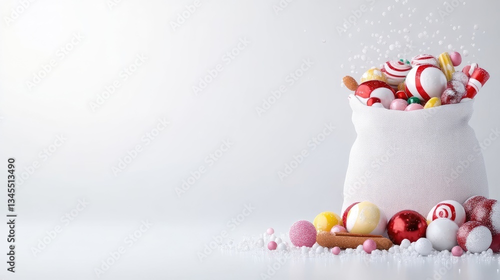 Fototapeta premium Festive treat bag filled with colorful candies and ornaments