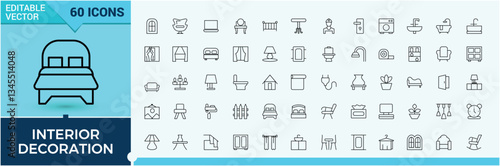 Interior Design simple icon. Contain linear sign architect, decoration, interior, project, renovation, construction and more. Modern icons collection. Interior icon pack. Vector illustration.