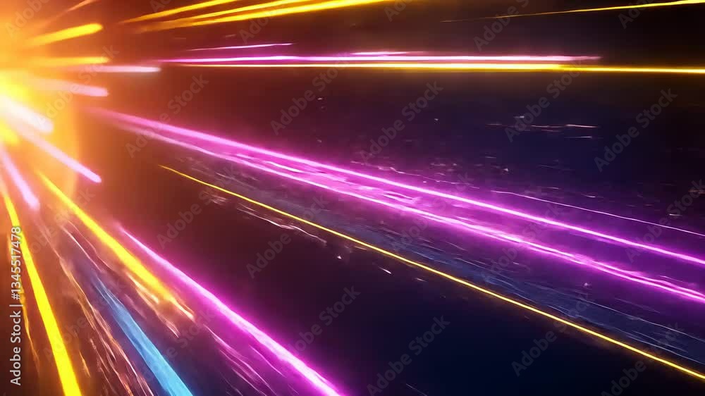 Dynamic, vibrant, colorful streaks of light radiating outward
