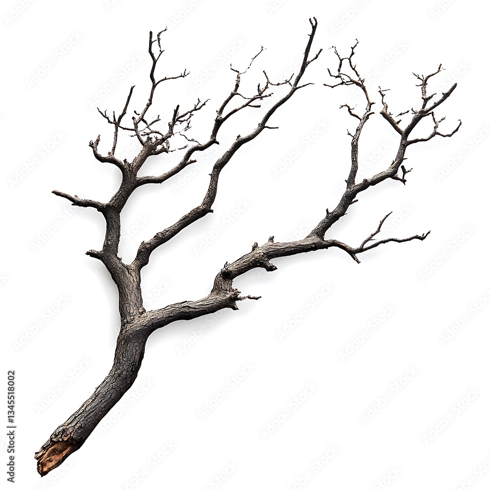 Obraz premium Dry dead branch on white background