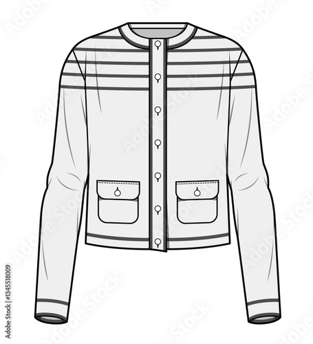 Women Stripes Cardigan, production drawing, technical drawing / flat sketch /CAD / ADOBE Illustrator vector digital download