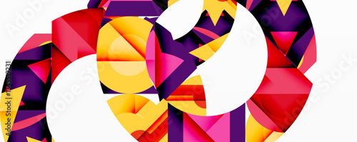 Abstract geometric artwork with interwoven angular and curved shapes, dynamic composition with smooth gradients and bold contrasts
