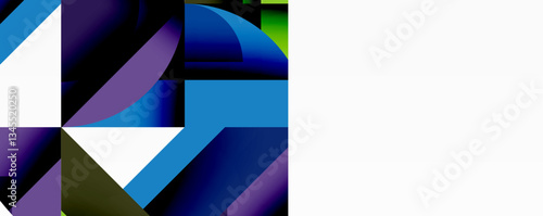 Abstract geometric artwork with interwoven angular and curved shapes, dynamic composition with smooth gradients and bold contrasts
