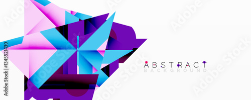 Abstract geometric artwork with interwoven angular and curved shapes, dynamic composition with smooth gradients and bold contrasts