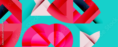 Abstract geometric composition with interlocking circular and angular shapes, featuring smooth gradients and sharp contrasts on a white background