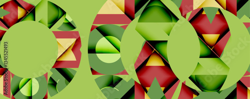 Abstract geometric artwork with interwoven angular and curved shapes, dynamic composition with smooth gradients and bold contrasts