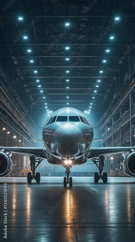 The aircraft in the hangar is ready for an overhaul. The aircraft in the hangar is ready for an overhaul.