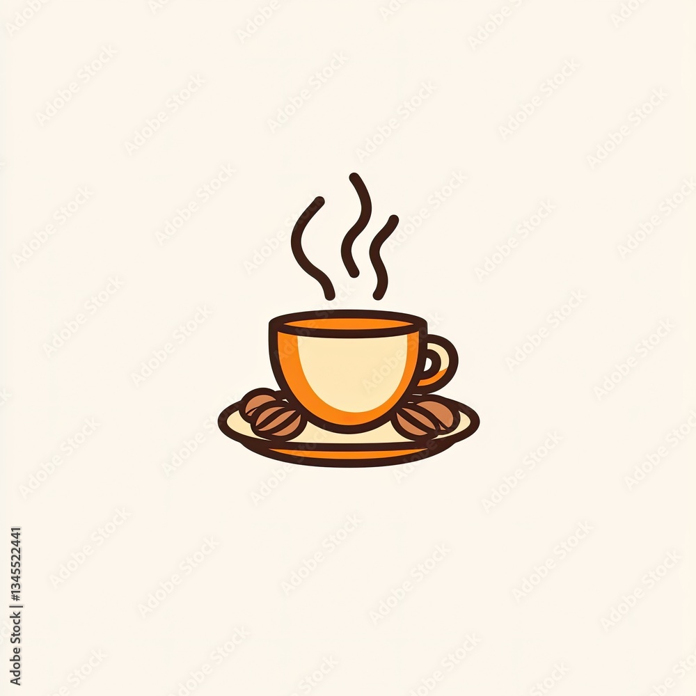 Hot coffee cup with saucer and beans. Hot coffee cup with saucer and beans.
